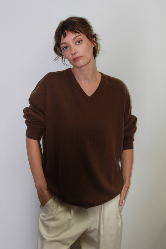 Vintage Espresso Cashmere Knit V-Neck