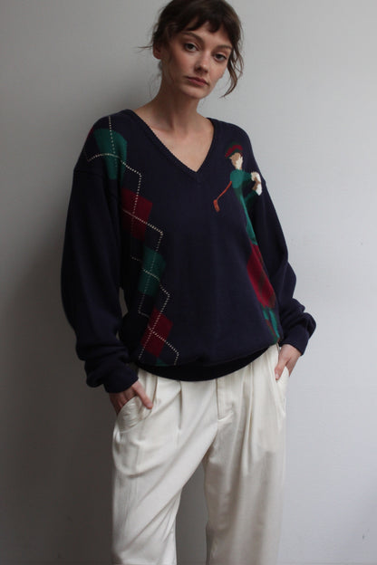 Favorite Vintage Argyle & Golf V-Neck Knit