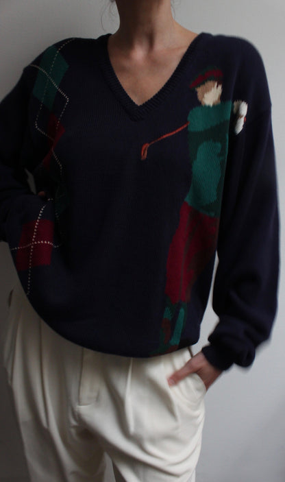 Favorite Vintage Argyle & Golf V-Neck Knit