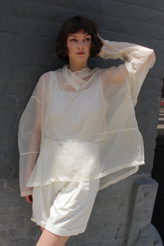 Rare Vintage Cream Sheer Silk Organza Pullover