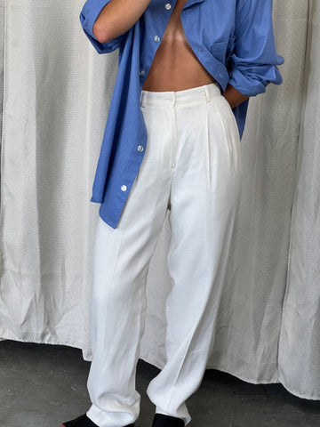 Amazing Vintage Woven Cream Pleated Trousers