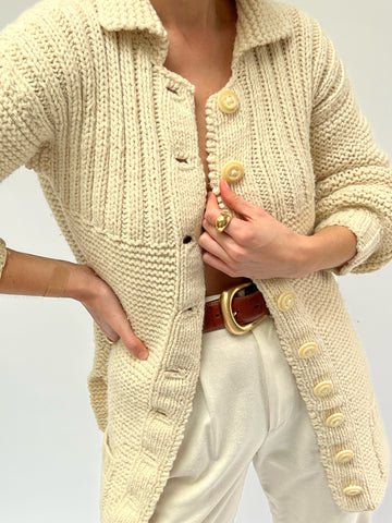 Vintage Hand Knit Collared Cardigan