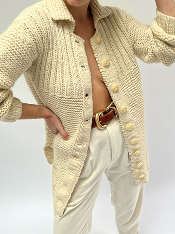 Vintage Hand Knit Collared Cardigan