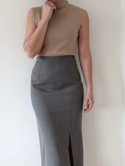 Vintage Slate Wool Pencil Skirt