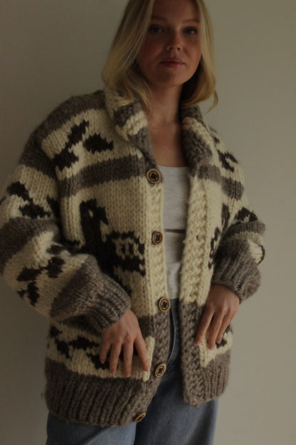 Vintage Chunky Hand Knit Wool Cowichan Cardigan