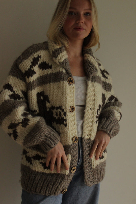 Vintage Chunky Hand Knit Wool Cowichan Cardigan