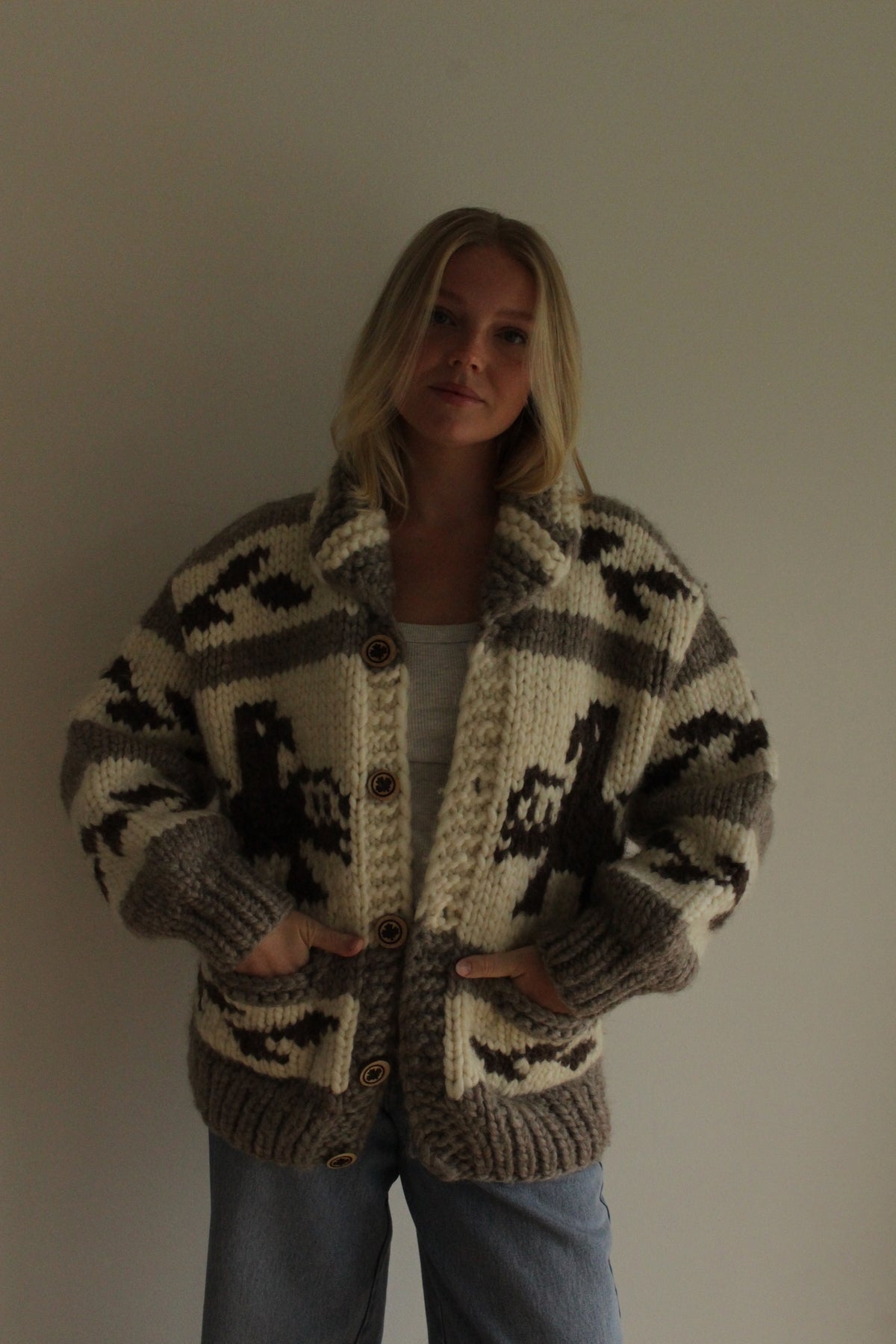 Vintage Chunky Hand Knit Wool Cowichan Cardigan