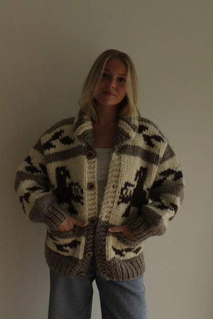 Vintage Chunky Hand Knit Wool Cowichan Cardigan