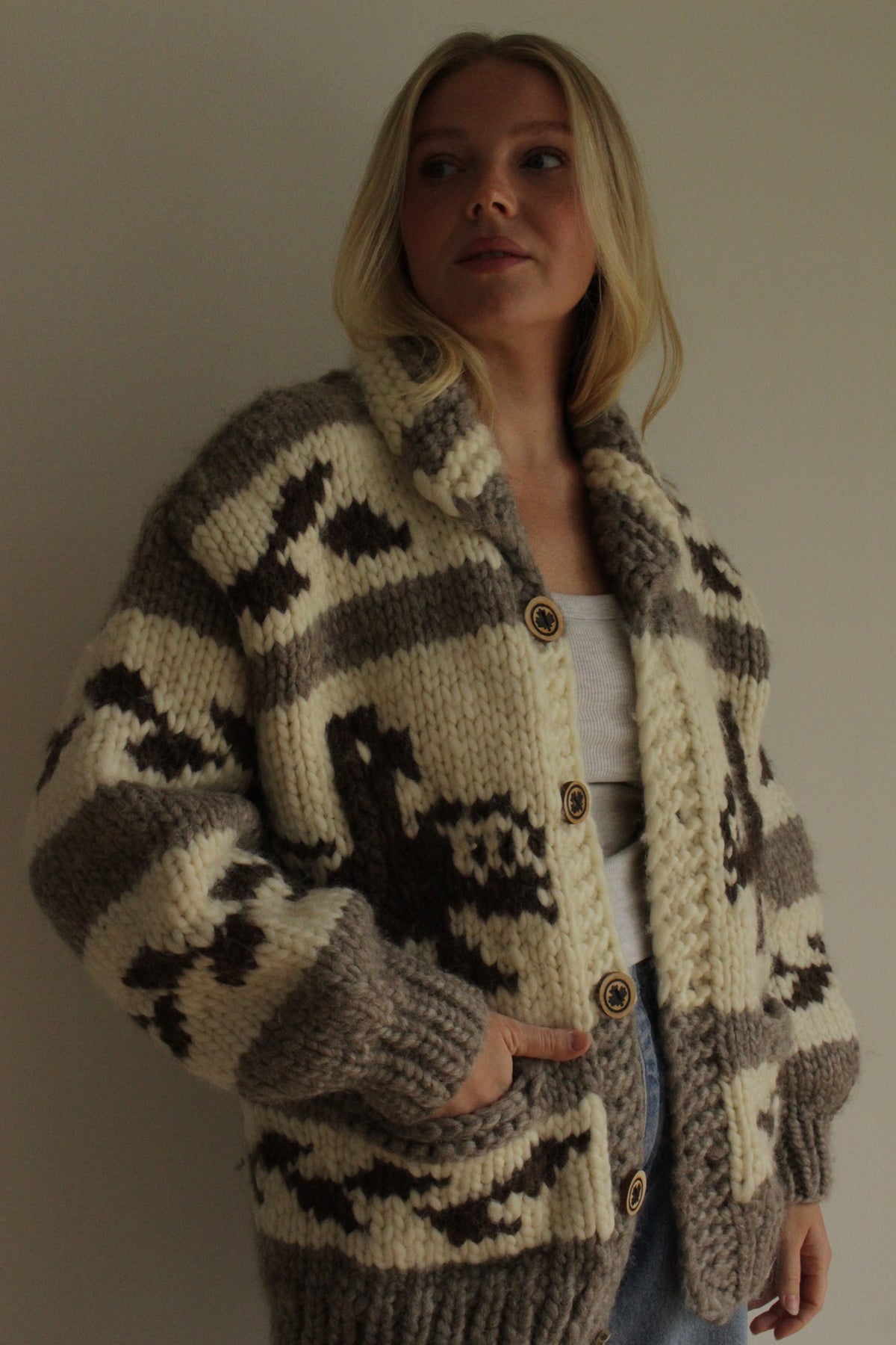 Vintage Chunky Hand Knit Wool Cowichan Cardigan