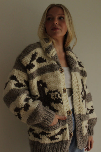 Vintage Chunky Hand Knit Wool Cowichan Cardigan