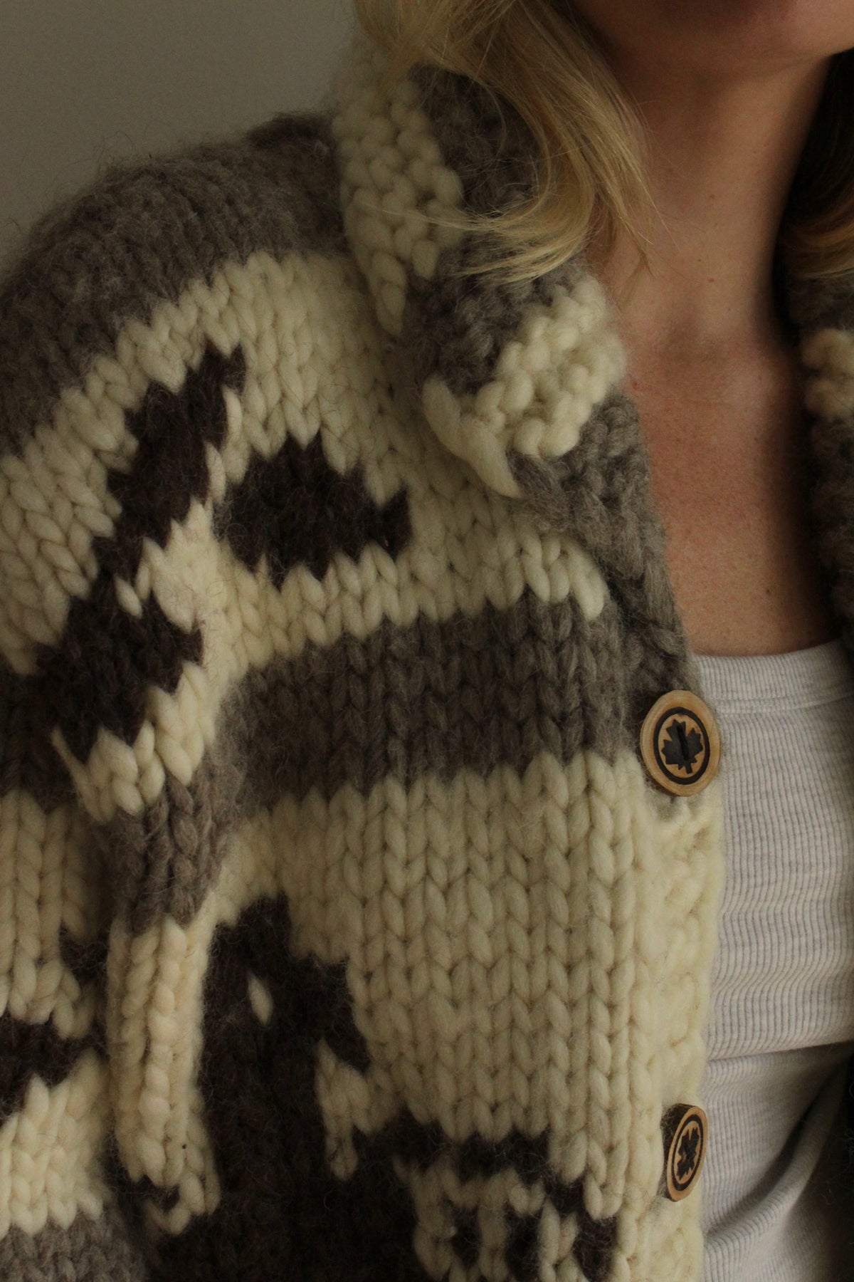 Vintage Chunky Hand Knit Wool Cowichan Cardigan