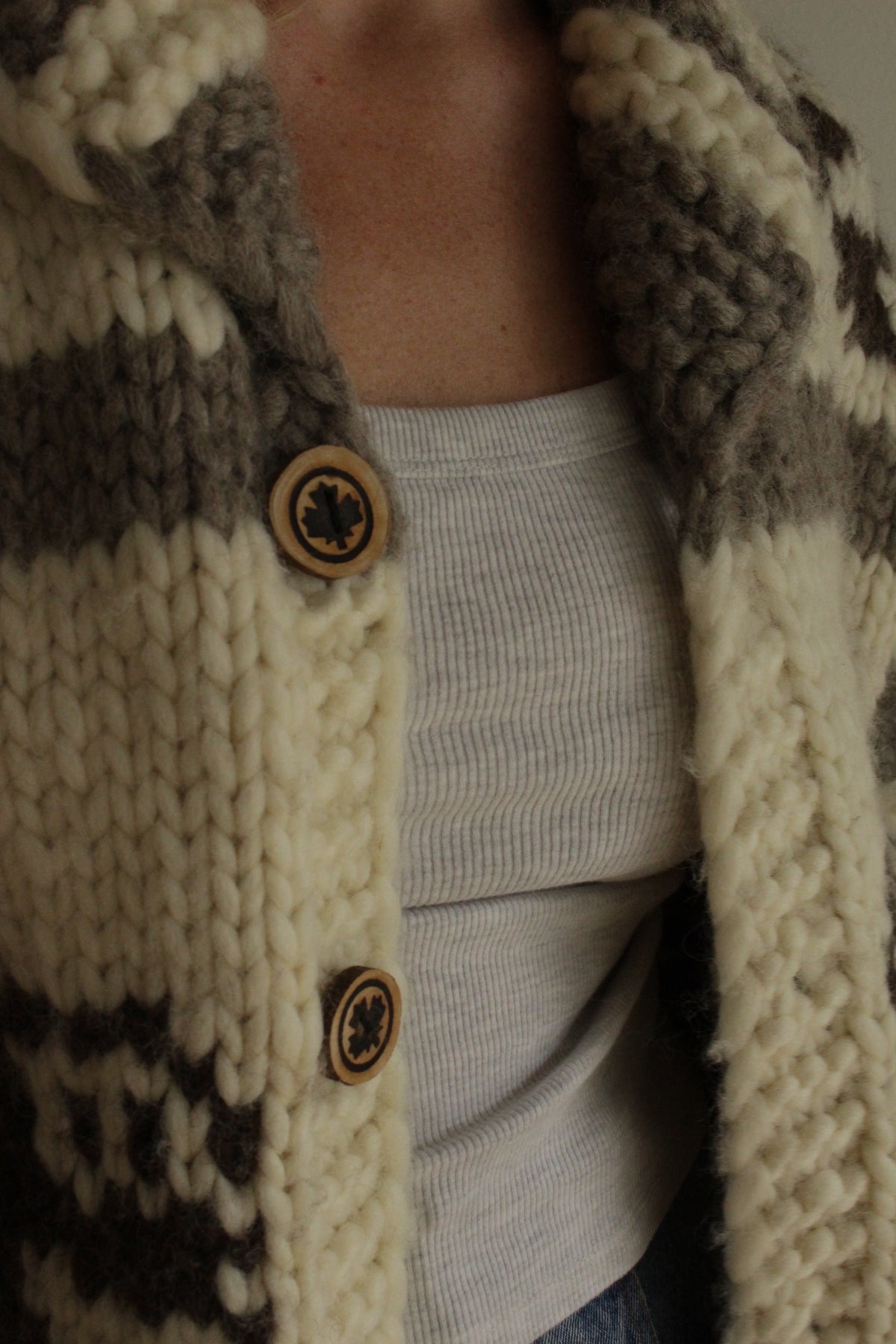 Vintage Chunky Hand Knit Wool Cowichan Cardigan