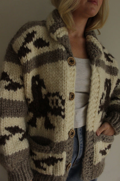 Vintage Chunky Hand Knit Wool Cowichan Cardigan