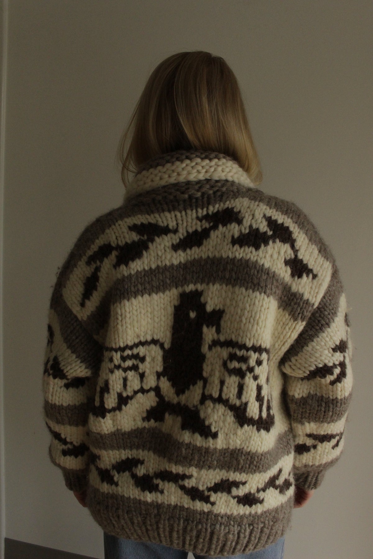 Vintage Chunky Hand Knit Wool Cowichan Cardigan