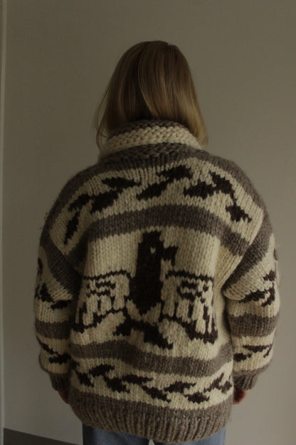 Vintage Chunky Hand Knit Wool Cowichan Cardigan
