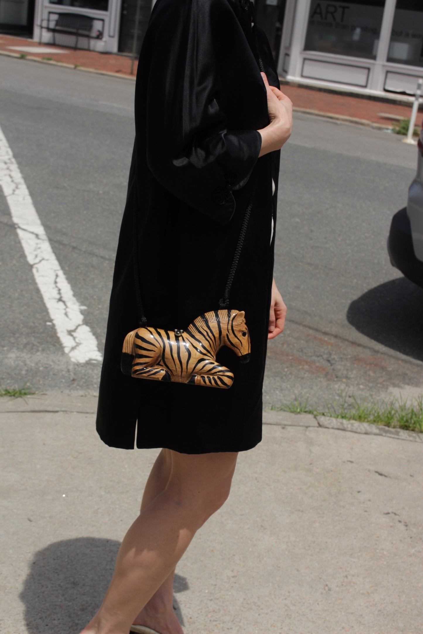 Incredible Vintage Timmy Woods Hand Carved Zebra Purse
