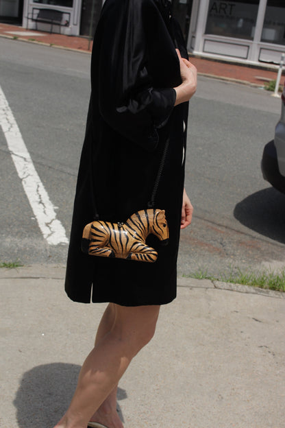 Incredible Vintage Timmy Woods Hand Carved Zebra Purse