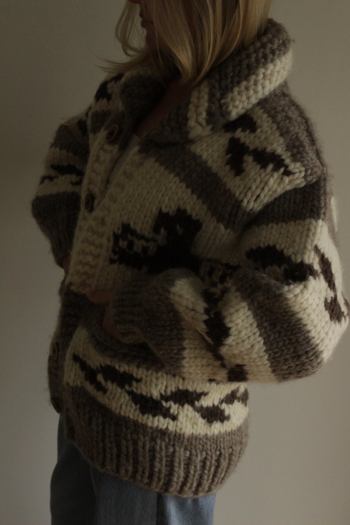 Vintage Chunky Hand Knit Wool Cowichan Cardigan