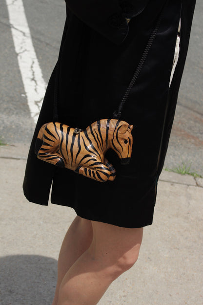 Incredible Vintage Timmy Woods Hand Carved Zebra Purse