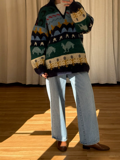 Rare Vintage Patterned Wool Tunic Sweater
