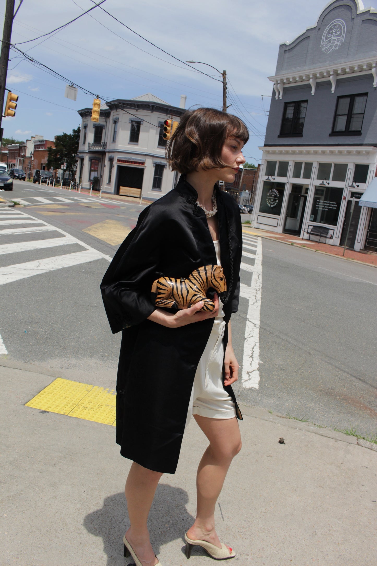 Incredible Vintage Timmy Woods Hand Carved Zebra Purse