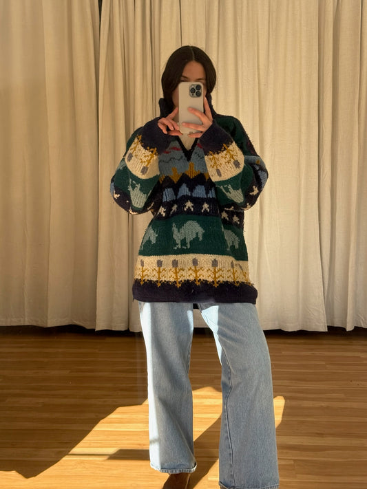 Rare Vintage Patterned Wool Tunic Sweater