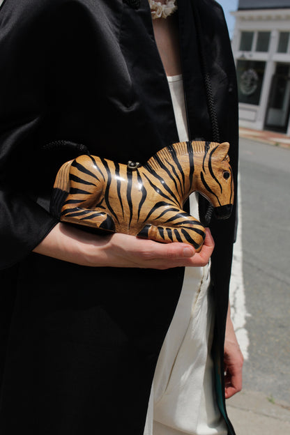 Incredible Vintage Timmy Woods Hand Carved Zebra Purse