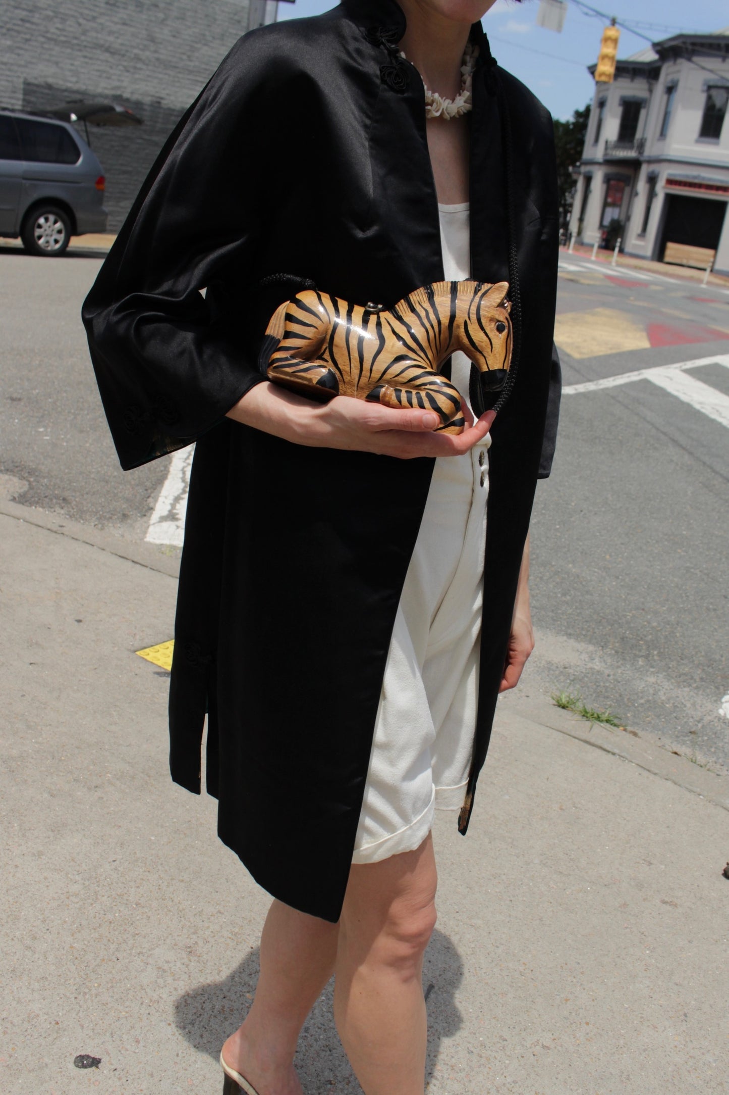 Incredible Vintage Timmy Woods Hand Carved Zebra Purse