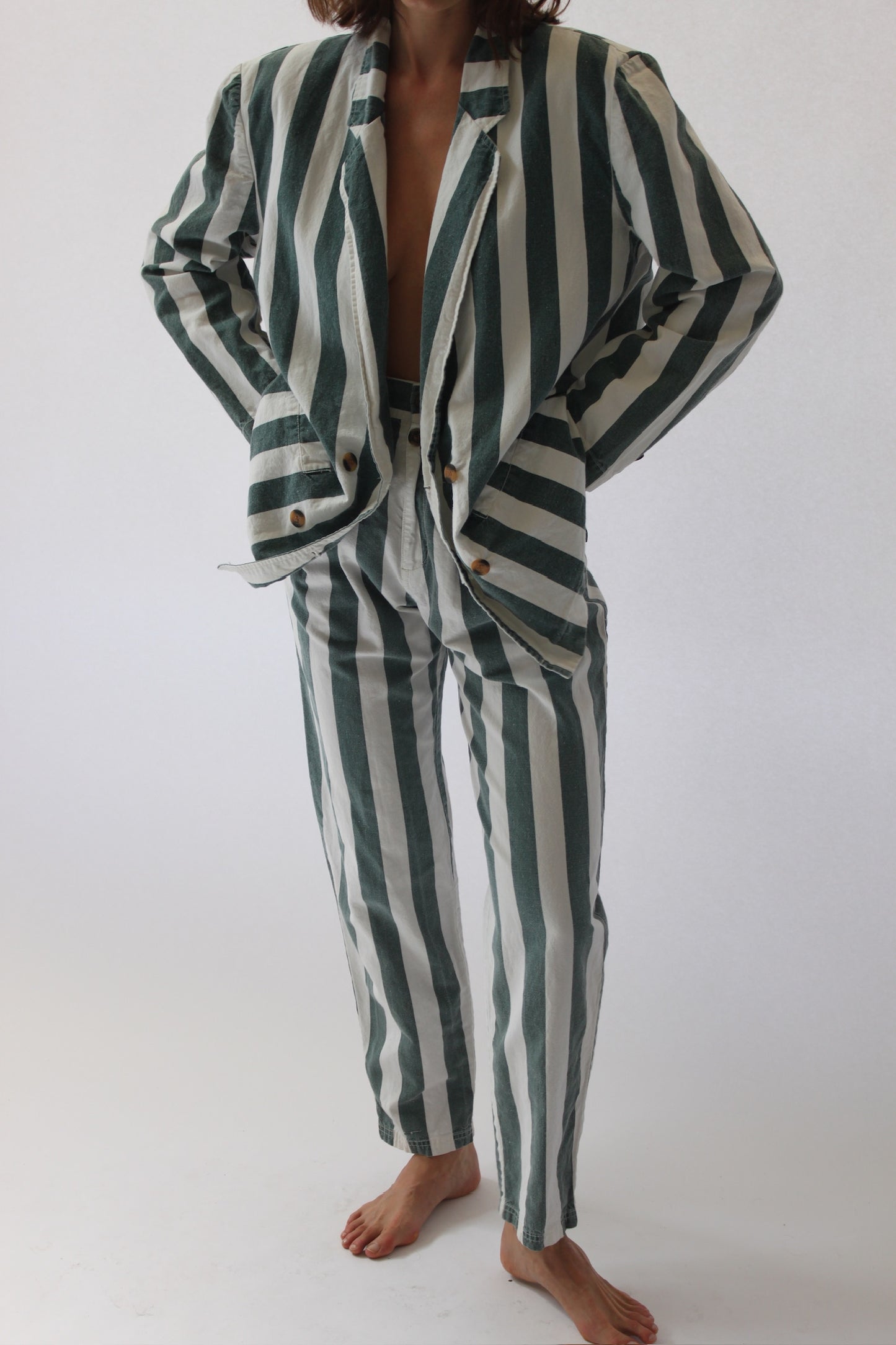 Favorite Vintage Faded Forest Striped Pant Suit