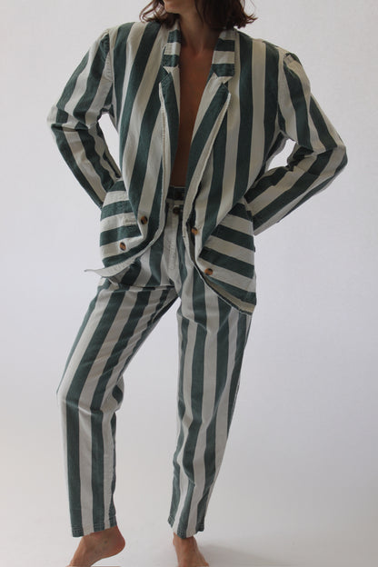 Favorite Vintage Faded Forest Striped Pant Suit