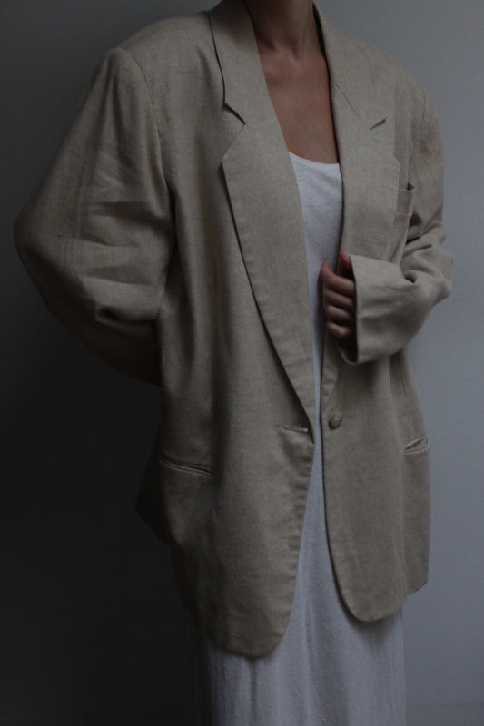 Beautiful Vintage Oat Woven Linen Blazer