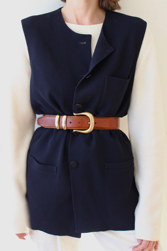 Vintage DKNY Ribbed Midnight Silk Button Vest