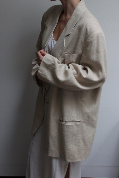 Beautiful Vintage Oat Woven Linen Blazer