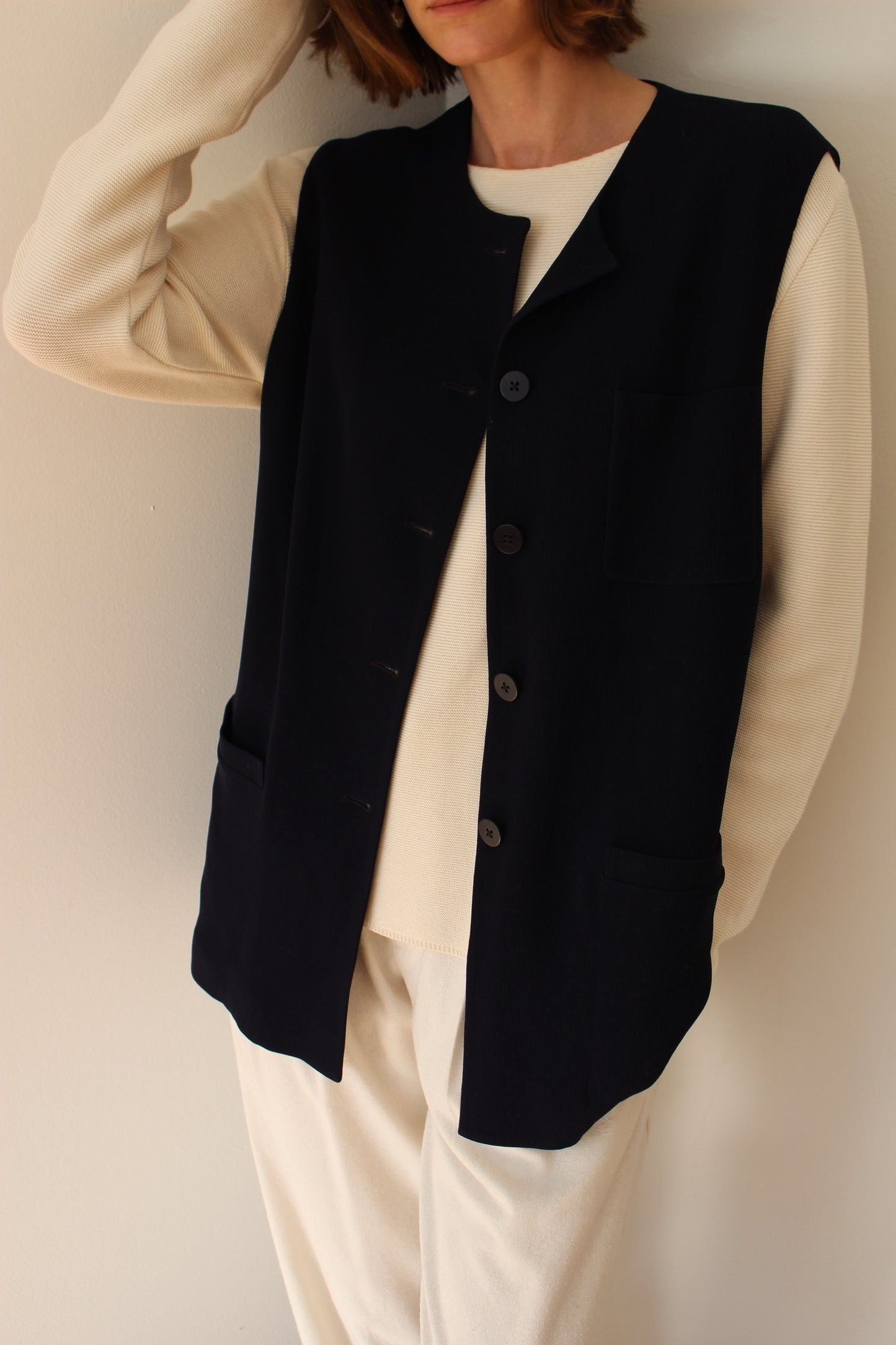 Vintage DKNY Ribbed Midnight Silk Button Vest