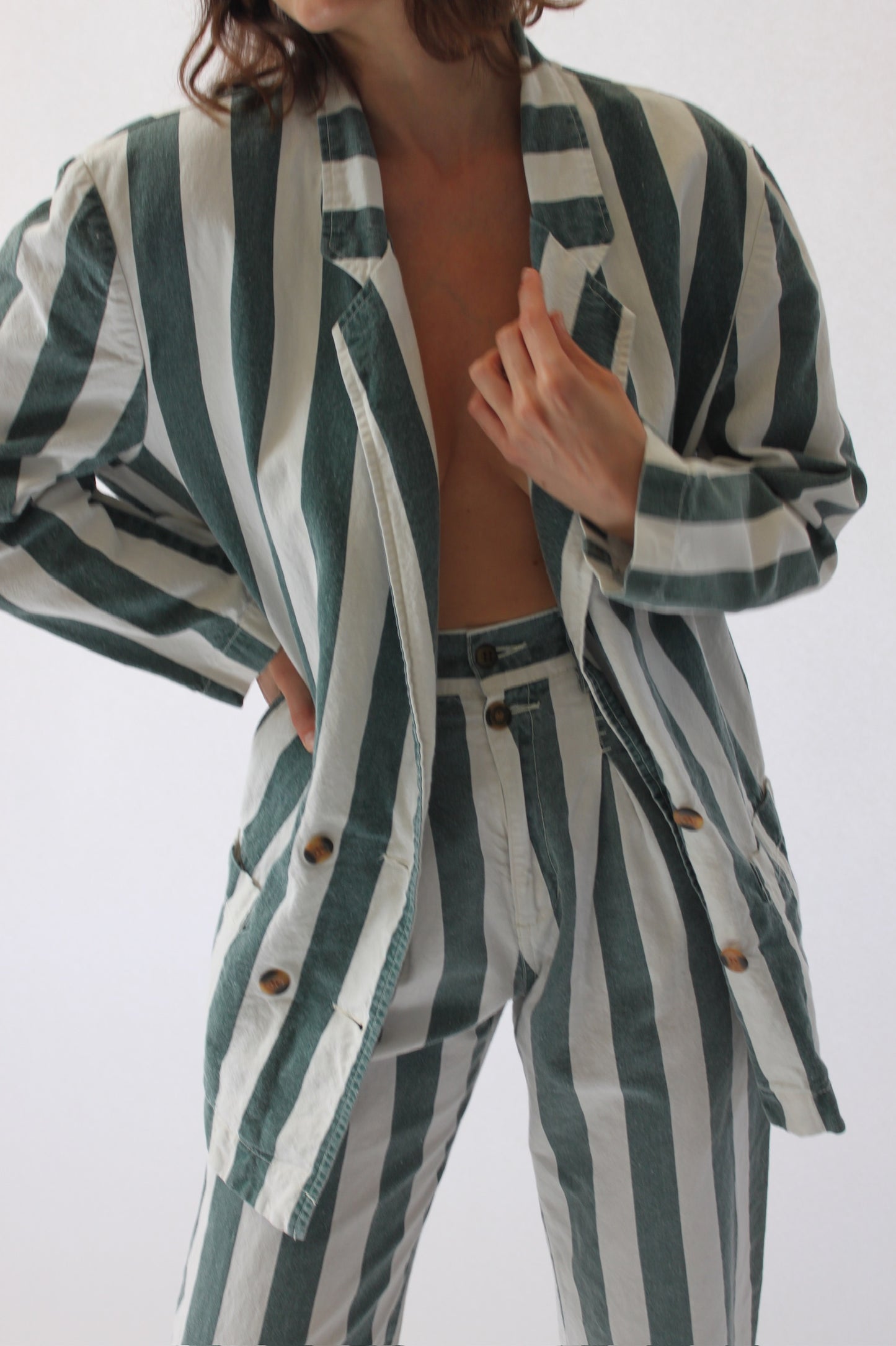 Favorite Vintage Faded Forest Striped Pant Suit