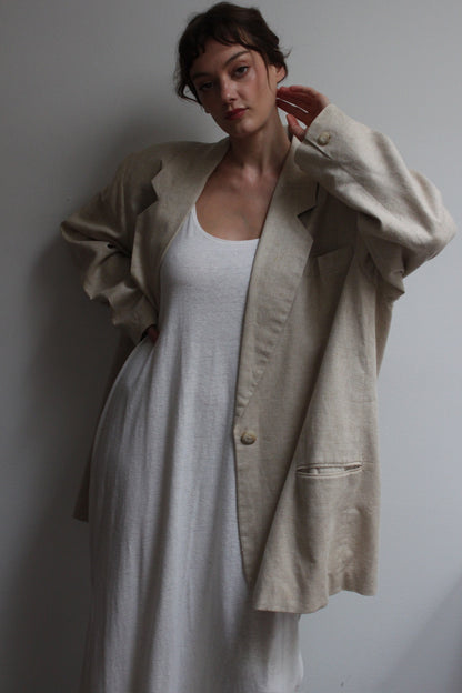 Beautiful Vintage Oat Woven Linen Blazer