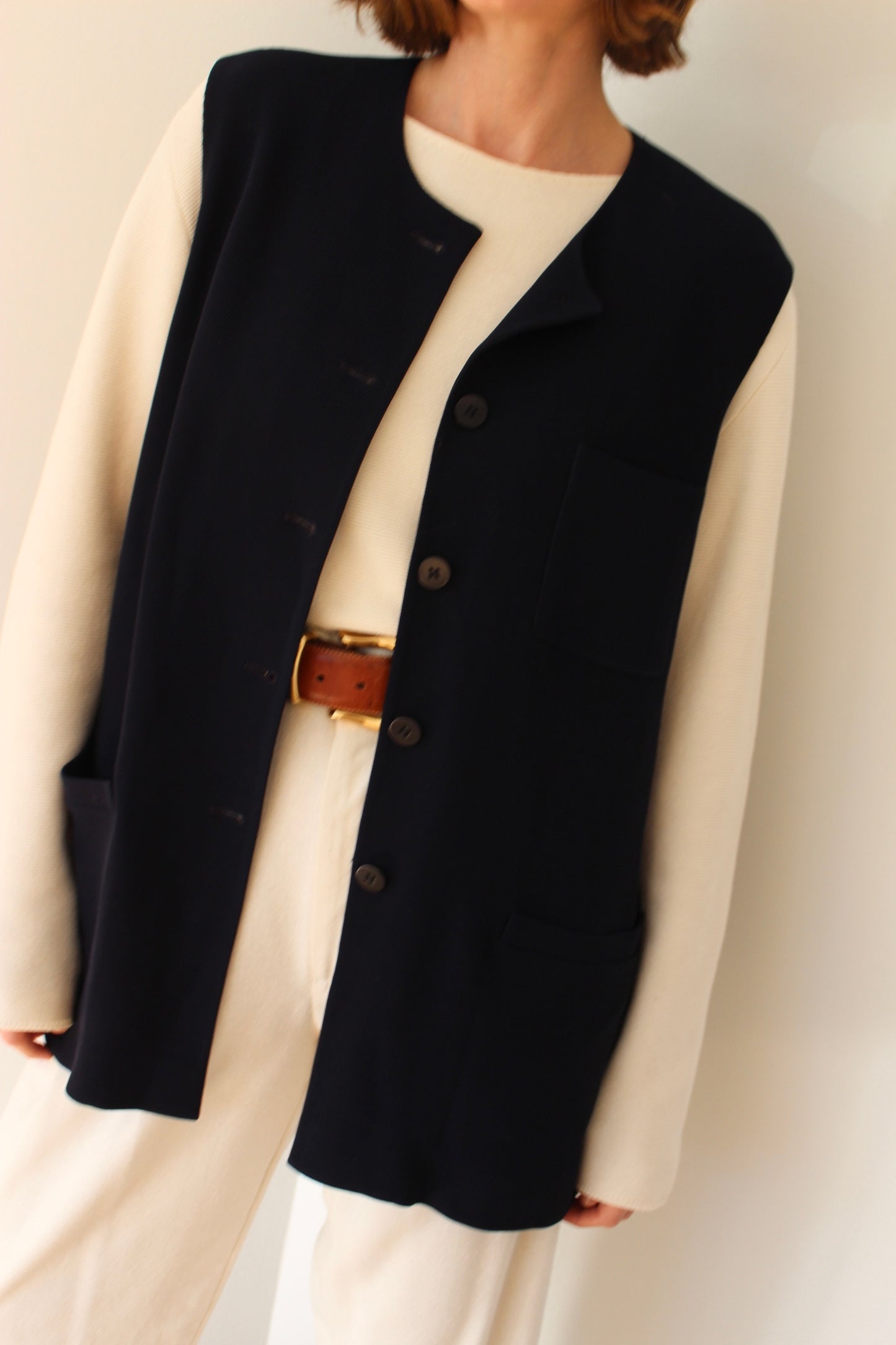 Vintage DKNY Ribbed Midnight Silk Button Vest