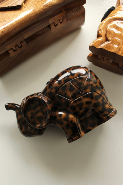 Vintage Timmy Woods Cheetah Print Elephant Hand Carved Bag