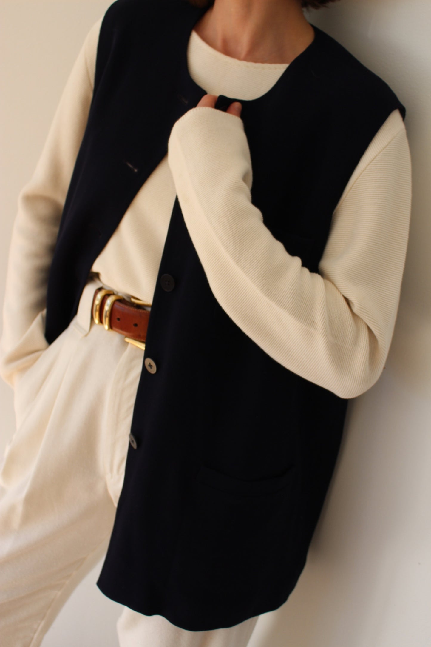 Vintage DKNY Ribbed Midnight Silk Button Vest