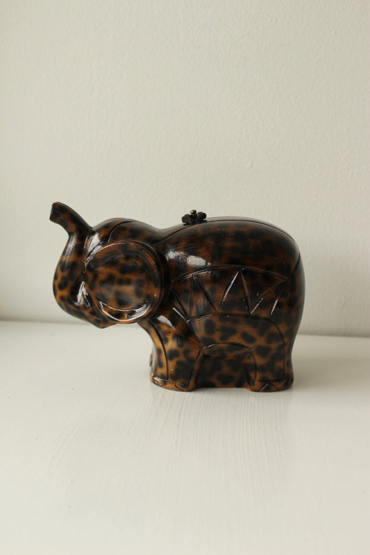 Vintage Timmy Woods Cheetah Print Elephant Hand Carved Bag