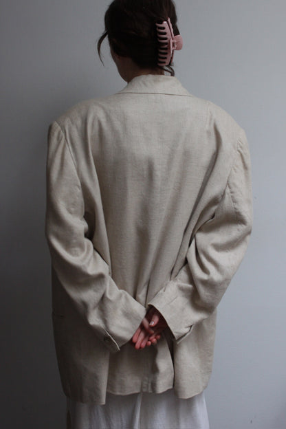 Beautiful Vintage Oat Woven Linen Blazer