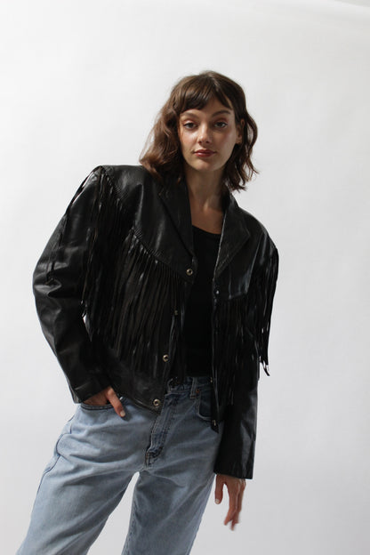 Vintage Jet Black Western Leather Jacket