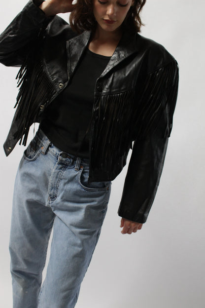 Vintage Jet Black Western Leather Jacket