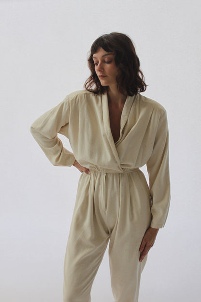 Vintage Cream Raw Silk Jumpsuit