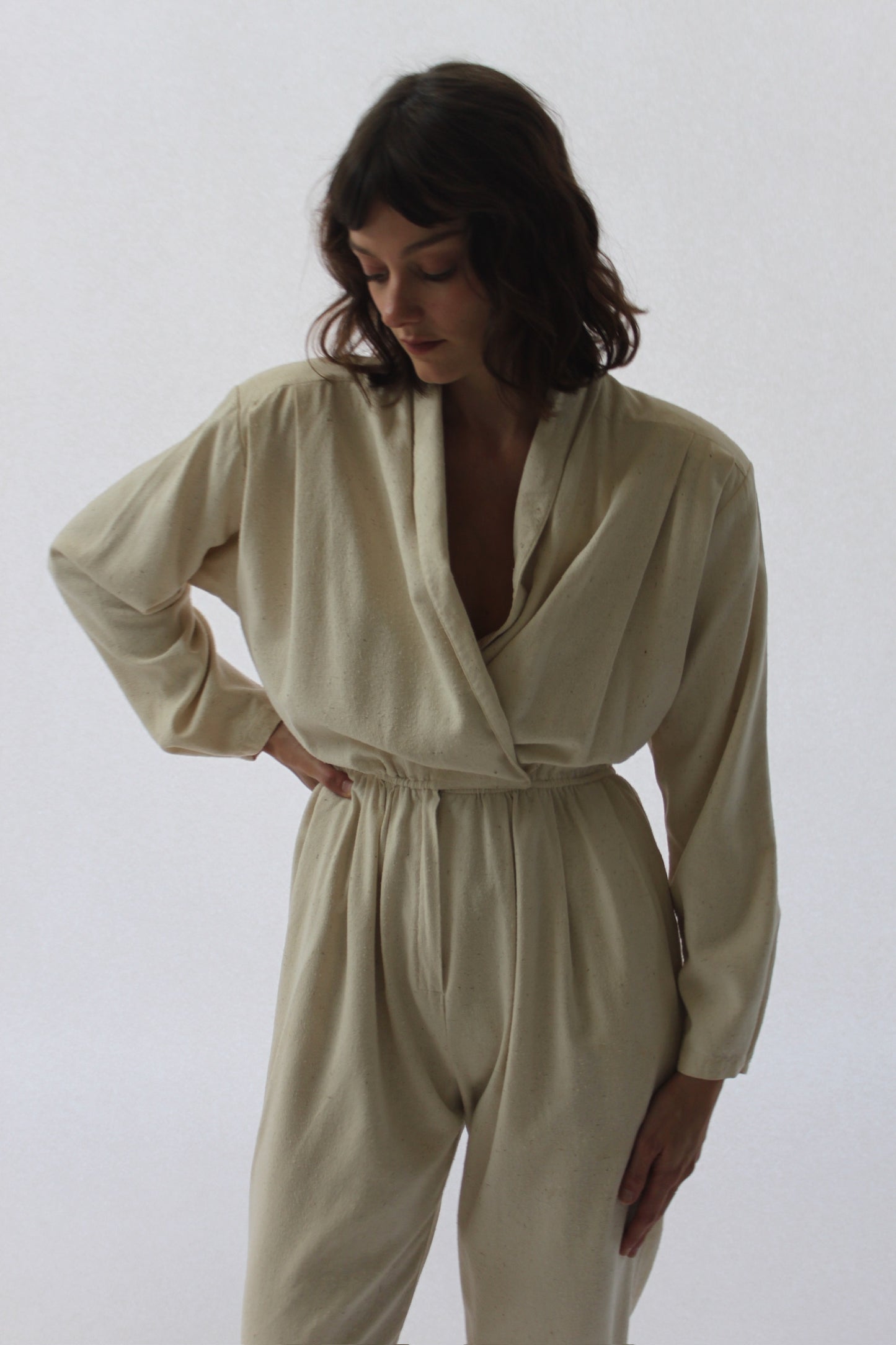 Vintage Cream Raw Silk Jumpsuit