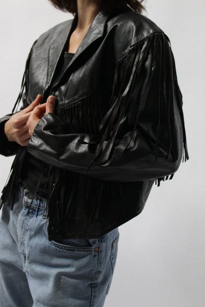 Vintage Jet Black Western Leather Jacket