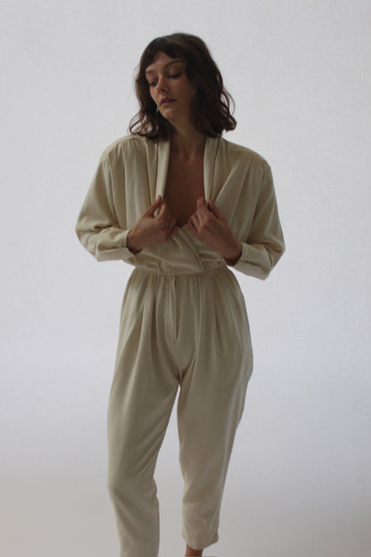 Vintage Cream Raw Silk Jumpsuit