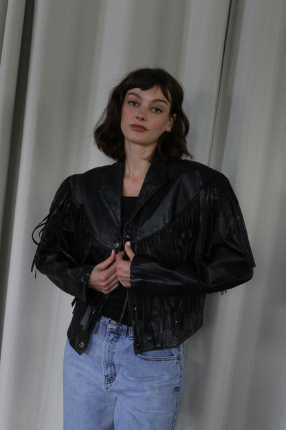 Vintage Jet Black Western Leather Jacket