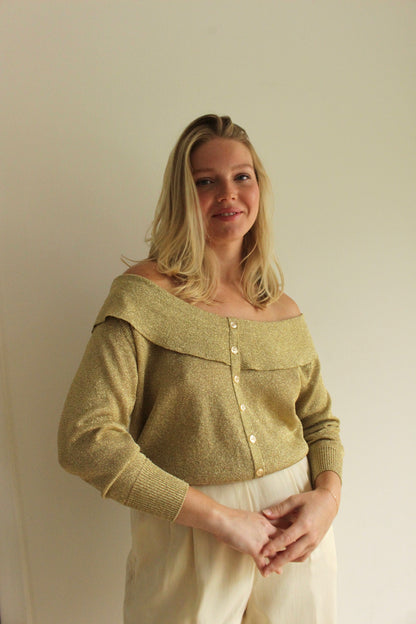 Vintage Off Shoulder Golden Knit Cardigan