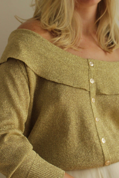 Vintage Off Shoulder Golden Knit Cardigan